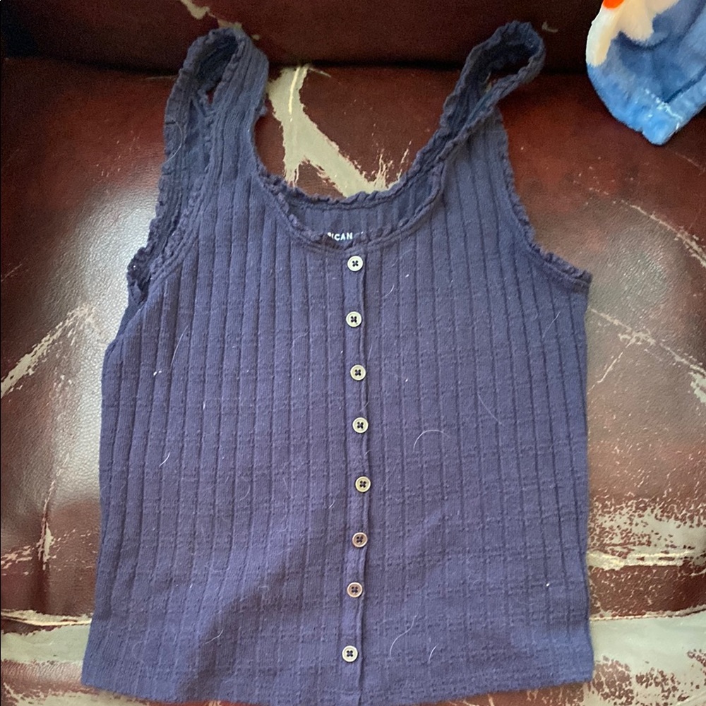 Women's Navy Button-Down Tank Top
